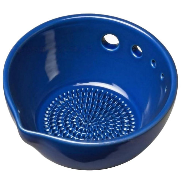 Herb Stripper Bowl 5 Holes with Garlic Grater - 2-in-1 Kitchen Tool for Parsley, Basil, Rosemary, Thyme, Mint - Dishwasher Safe - Gifts for Mom, Girlfriend, Cooking Lovers (Blue)