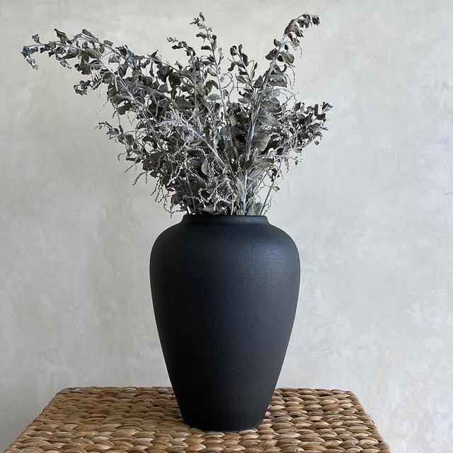 MORSHA Ceramic Faded Black Vase Home Decor, Flower Vase Modern Trendy Faded Black, Minimalist Farmhouse Table Gift CuteTall Vintage Bookshelf Dining and Coffee Table Decor,Size 9" (23cm) 1pack