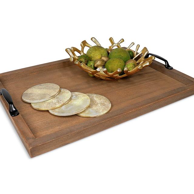 Large Wood Ottoman Serving Tray w/Handles - Decorative Centerpiece - Coffee Table Decor - Dinner/Food/Bar Trays - Modern Dining Room/Living/Kitchen Server centerpieces - Extra Large (Brown)