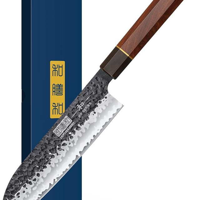 HOSHANHO Chef's Santoku Knife 7 Inch, Professional Japanese High Carbon Steel Chef Knife, Ultra Sharp Kitchen Knife with Octagonal Rosewood Handle