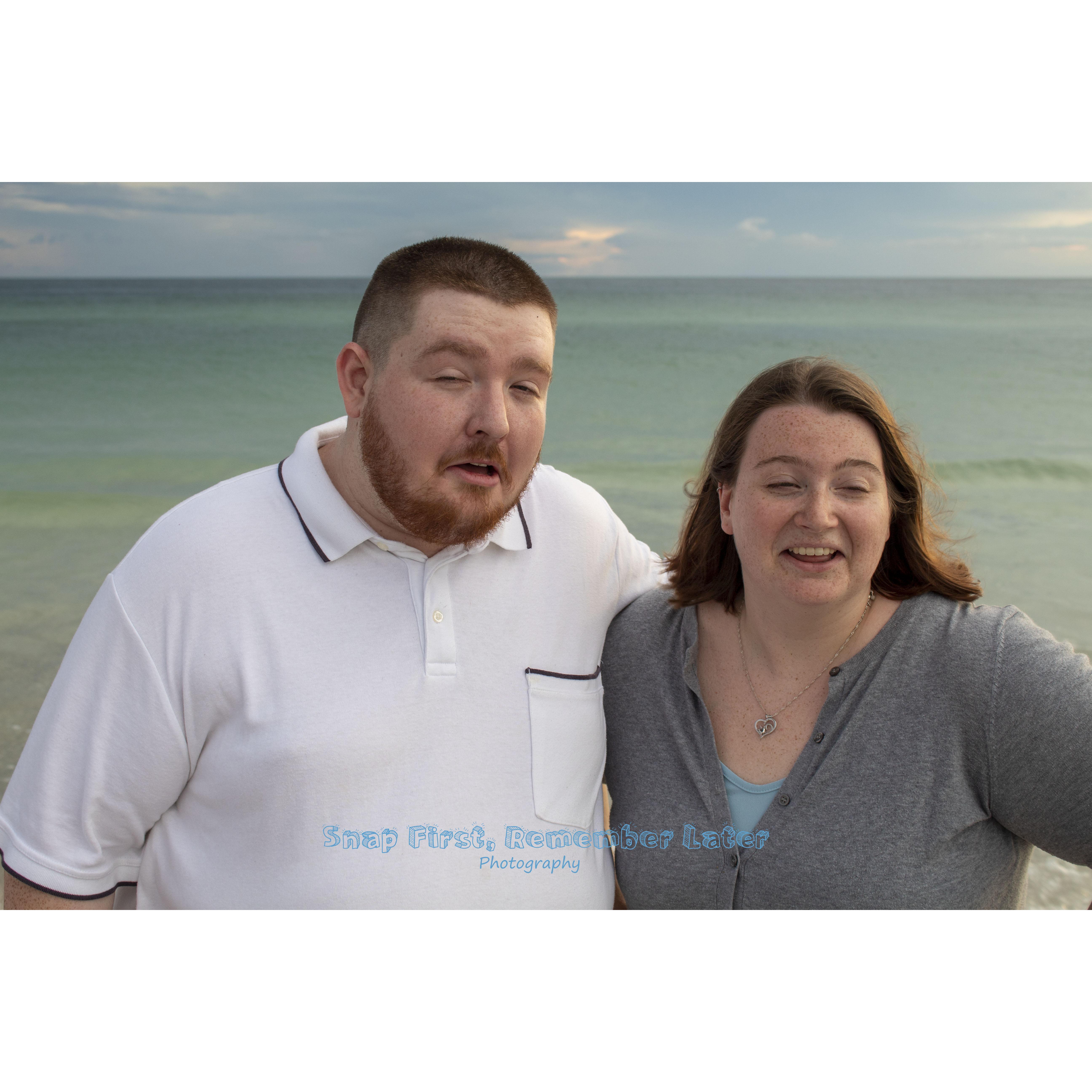 One of our beach trips. "Take without glasses" lol