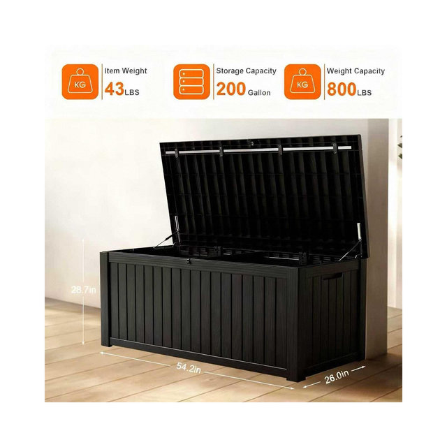 ACOINEL Outdoor Storage Box Waterproof, 200 Gallon Lockable Resin Deck Box , Patio Storage Bin for Pool Accessories Cushion Furniture, Garden Tools