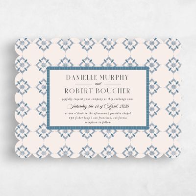 Beige Scalloped Wedding Invitation - Anafi Landscape