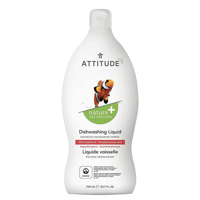 ATTITUDE Dish Detergent, Plant-Based, Hypoallergenic, Pink Grapefruit, Grapefruit, 23.7 Fl Oz (Pack of 1)