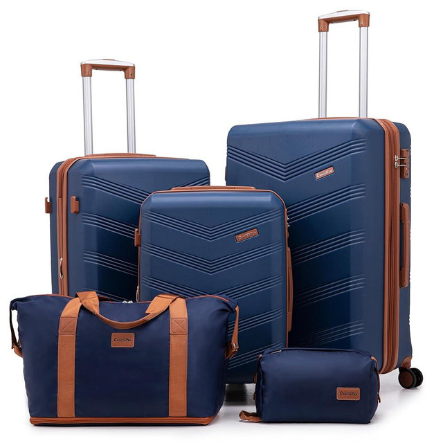 CONCEPTEN Expandable Luggage Sets 5 Piece, Hard Case Suitcase Set with Spinner Wheels,22x14x9 Airline Approved Carry on,Lightweight Durable Suitcase with TSA Lock (Dark Blue)