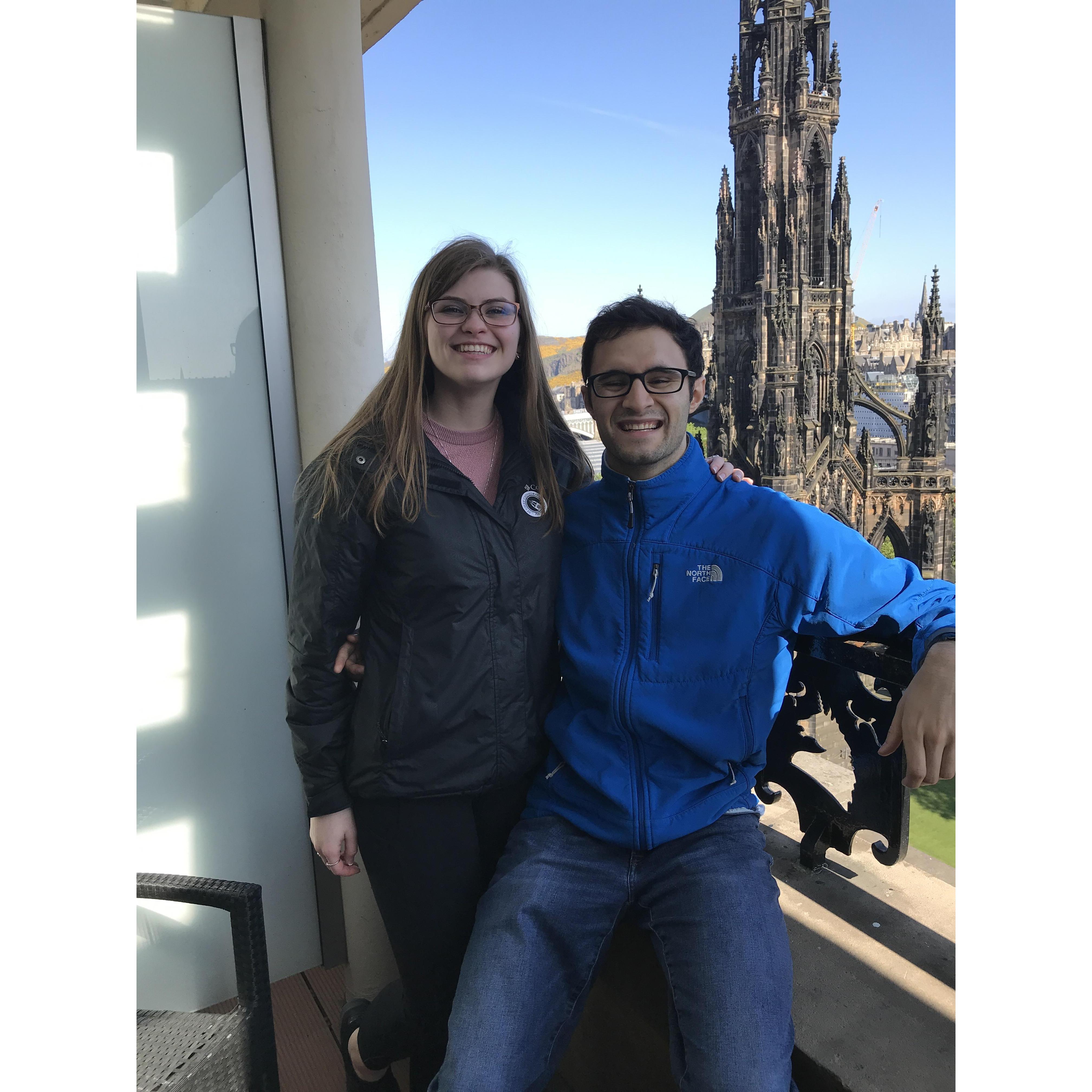 Circa 2018. Visiting Uncle Parto and Aunt Kathy in Scotland. Taken in Edinburgh on the balcony from our hotel room. Behind us is Scott Monument.