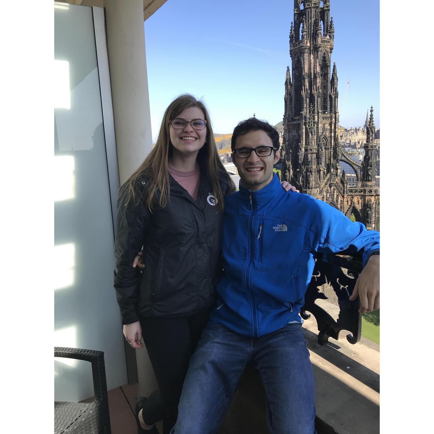 Circa 2018. Visiting Uncle Parto and Aunt Kathy in Scotland. Taken in Edinburgh on the balcony from our hotel room. Behind us is Scott Monument.
