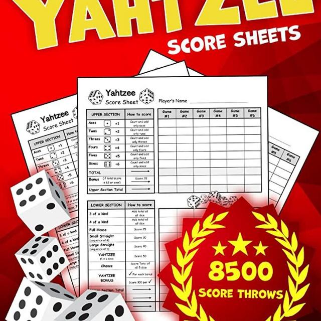 Yahtzee Score Sheets: 8500 Yahtzee Score Throws Large Print for Scorekeeping