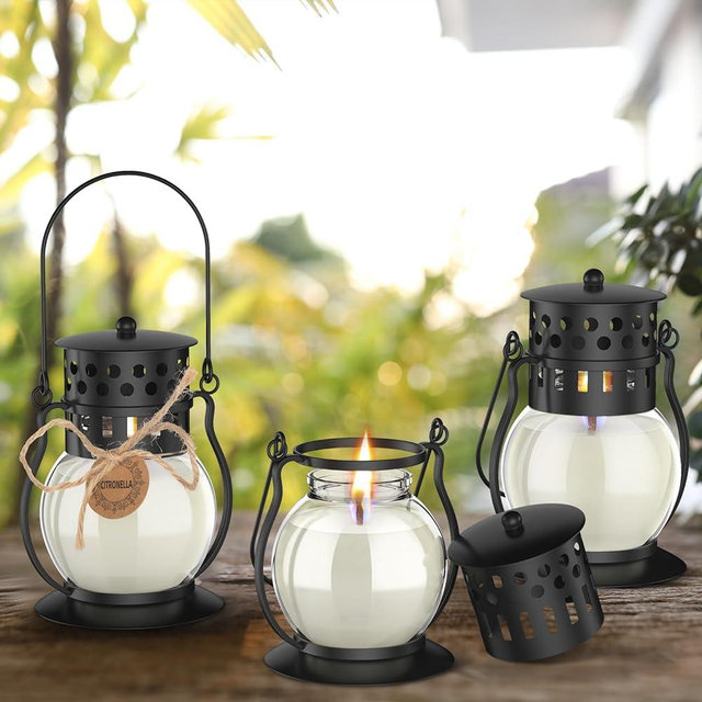 Citronella Candles Outdoor, 3PCS Scented Candles with Vintage Metal Lantern Holder, Natural Citronella Soy Wax Candles, Lemongrass Candles for Camping, Gift for Women, Mother(3x2.5oz)