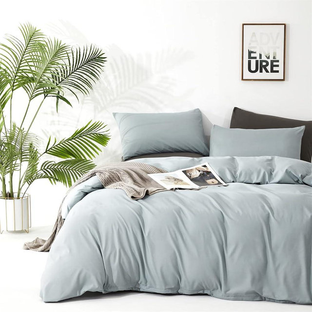 Pureant Haze Blue Comforter Sets Queen Solid Light Dusty Blue Bedding Comforters Cotton Women Men Plain Color Bed Quilts Modern Light Greyish Blankets Comforters Soft Health