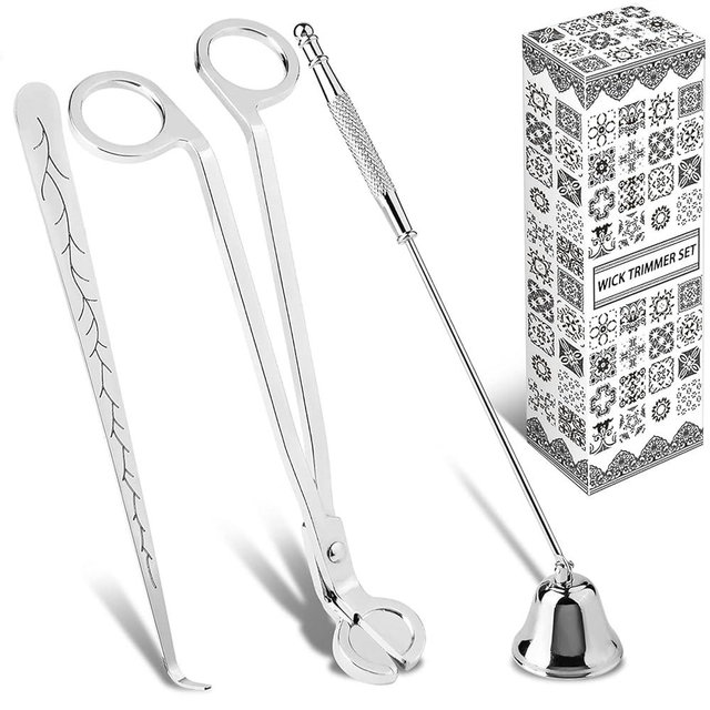 calary Candle Wick Trimmer, Candle Snuffer and Wick Dipper & Candle Accessory Set, 3 in 1 Candle Care Kit for Candle Lover (Silvery)