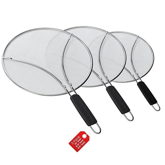Oil and Grease Splatter Screen Guard for Skillet Frying; Extra Fine Splatter Screen Mesh Stops 99% of Grease Pops and Splattering Protective Feet Safe Handle and Wall Hook,3 pack(1-9.5" 1-11.5" 1-13")