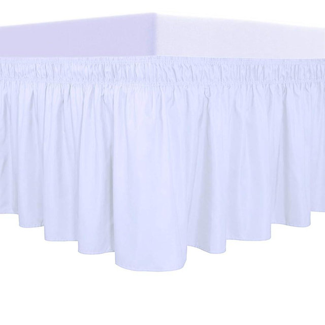 PureFit Wrap Around Ruffled Bed Skirt with Adjustable Elastic Belt - 22 Inch Drop Easy to Put On, Wrinkle Free Bedskirt Dust Ruffles, Bed Frame Cover for Twin, Twin XL and Full Size Beds, White