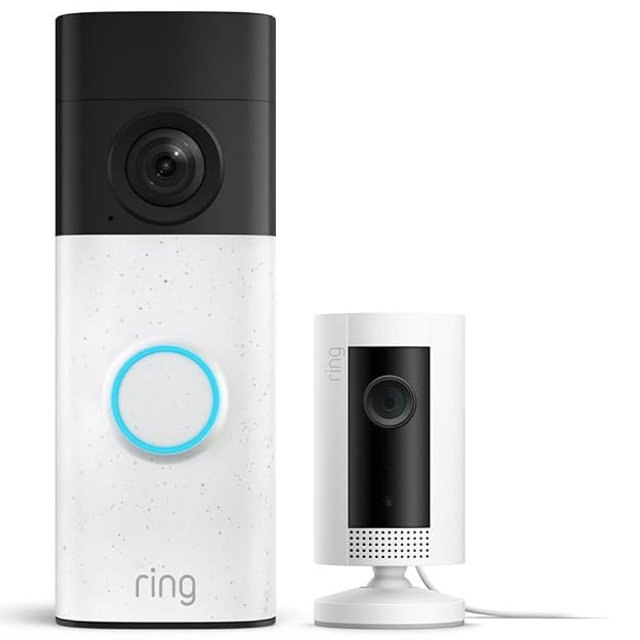 Ring Battery Doorbell (newest model) Speckled White, with Indoor Cam, White
