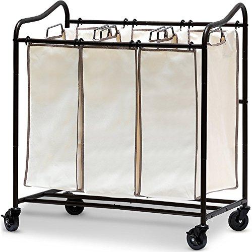 Simple Houseware Heavy-Duty 3-Bag Laundry Sorter Rolling Cart, Bronze