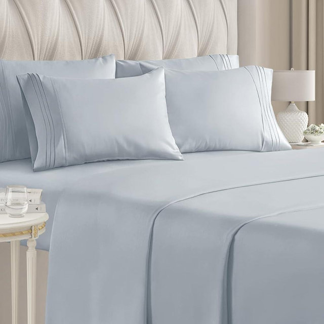 Queen 6 Piece Sheet Set - Breathable & Cooling Bed Sheets - Hotel Luxury Bed Sheets for Women, Men, Kids & Teens - Bedding w/ Deep Pockets & Easy Fit - Soft & Wrinkle Free - Queen Sky Blue Sheets
