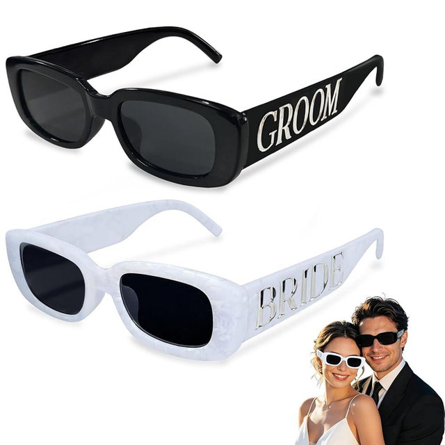 MIUSKATL 2 Pcs Bride and Groom Sunglasses Set, Marble Wedding Glasses for Couple Engagement Bachelorette Bridal Party Gift