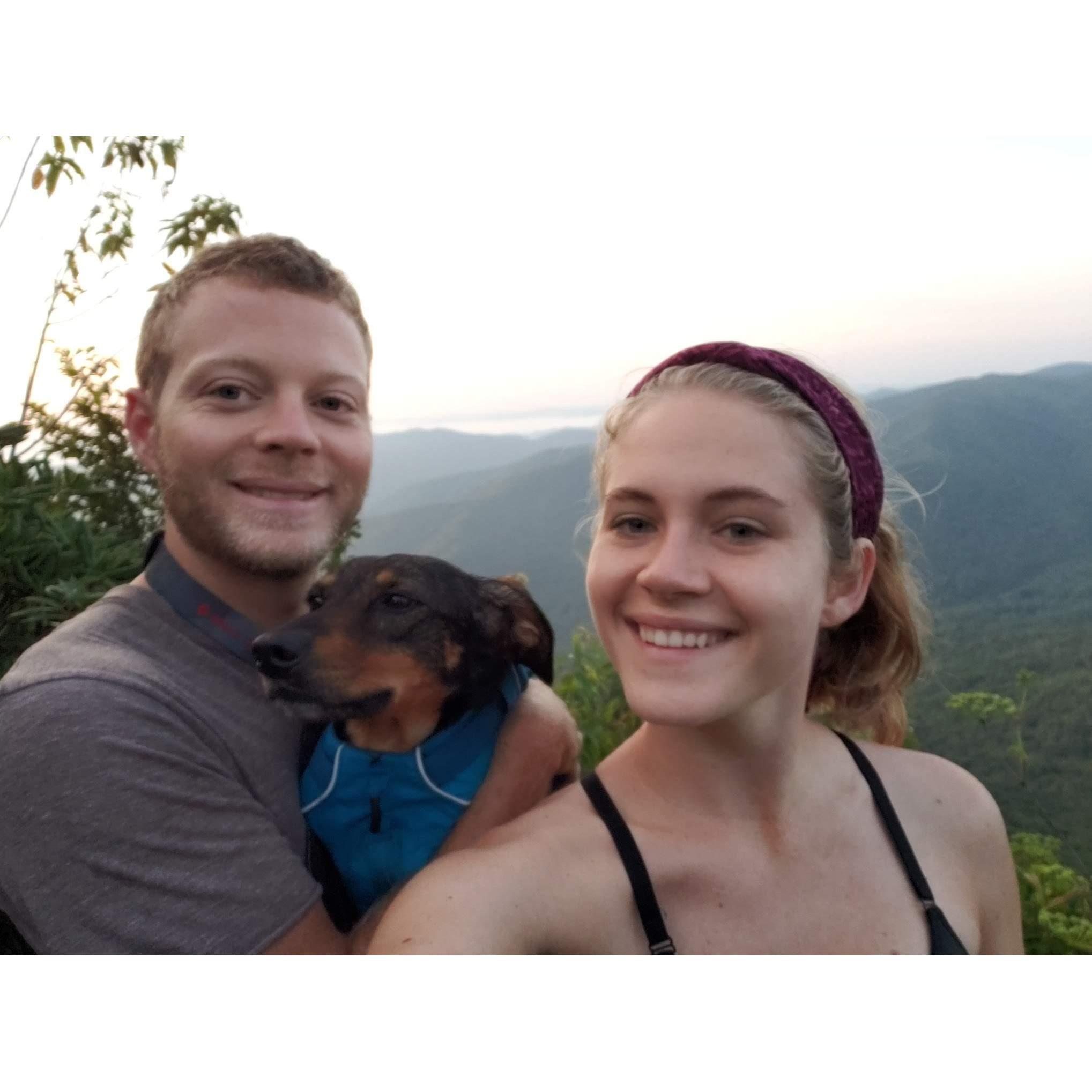 Colton, Liz, & Reya's first backpacking trip in NC. We are pretty sure there was a bear near the tent during the night.