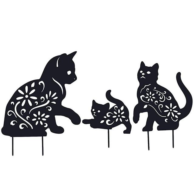 hogardeck Outdoor Garden Decor - Set of 3 Metal Cat Decorative Garden Stakes Black Cat Silhouette Stake for Yard, Spring Decor Animal Patio Lawn Decorations , Cat Toys Gifts for Cat Lovers