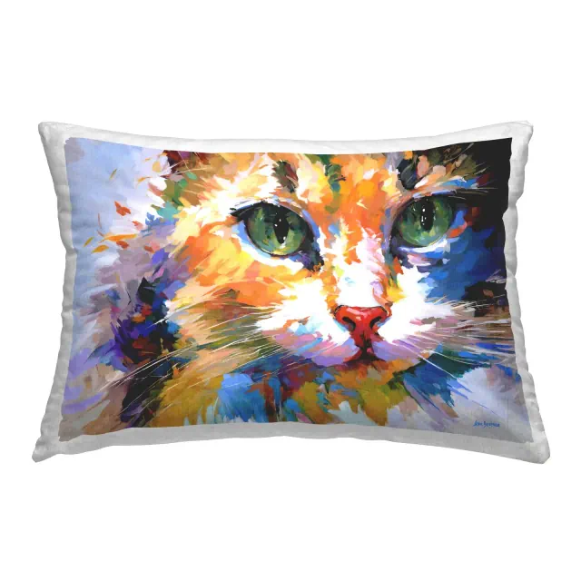 Stupell Industries Manx Cat Gaze Indoor Decorative Throw Pillow, 14 x 20