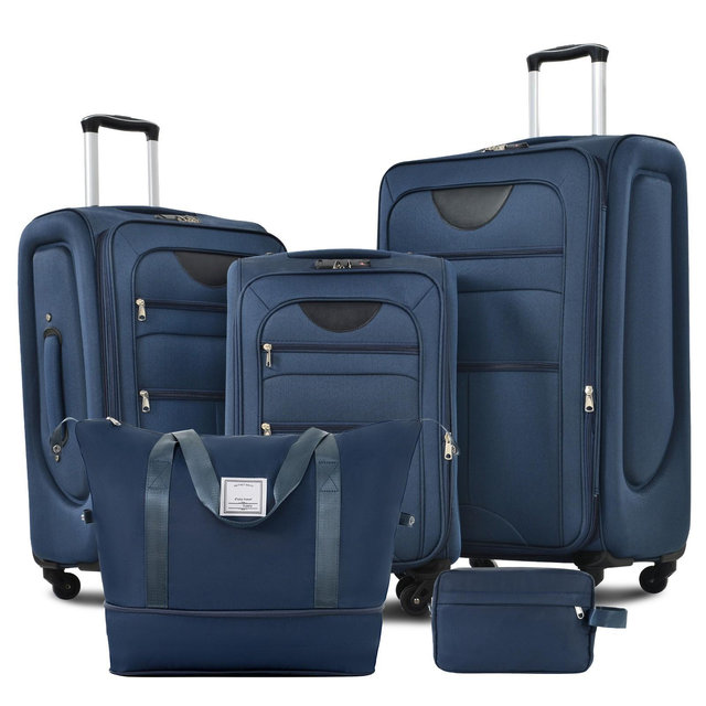 Whisen 3-Piece Softside Luggage Set with Duffel & Spinner Wheels - Dark Blue