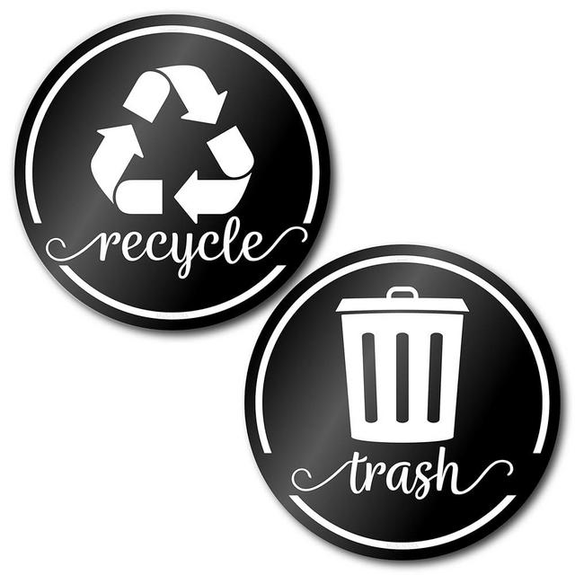 Modern Recycling Stickers for Trash Can, 3.5" Recycle Stickers for Trash Bins & Cans, Laminated Recycle Sticker for Kitchen Garbage Can Recycling Bin Combo, Made in USA, Rustic Black Labels