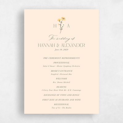 Buttercream, Yellow Wedding Program - Marlowe