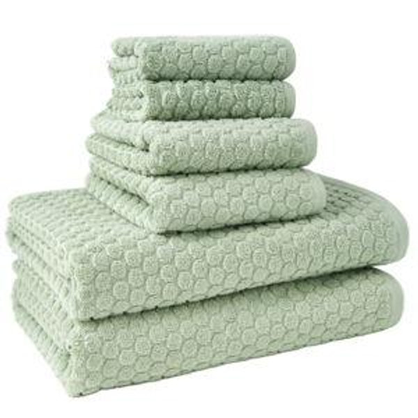 Beautiful by Drew Barrymore 6-Piece Dot Bath Towel Set, Soft 100% Cotton, Sage Green