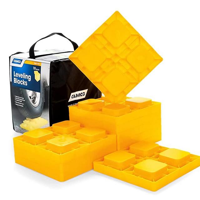Camco 44510 Heavy Duty Leveling Blocks, Ideal For Leveling Single and Dual Wheels, Hydraulic Jacks, Tongue Jacks and Tandem Axles (10 pack, Frustration-Free Packaging)