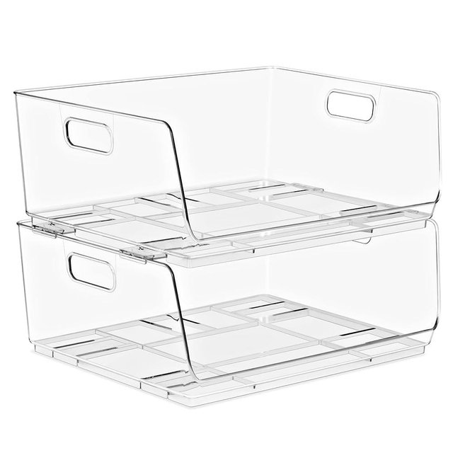 Sorbus Stackable Storage Bins - Clear Open Front Pantry Organizer for Kitchen Organization - Acrylic Bins (Large 2 Pack)