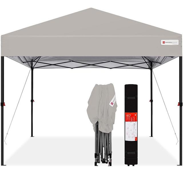 Best Choice Products 10x10ft 1-Person Setup Pop Up Canopy w Portable Tent Shelter Button/ 1-Button Push Carry, Straight Legs, Wheeled Carry Case, Stakes - Light Gray