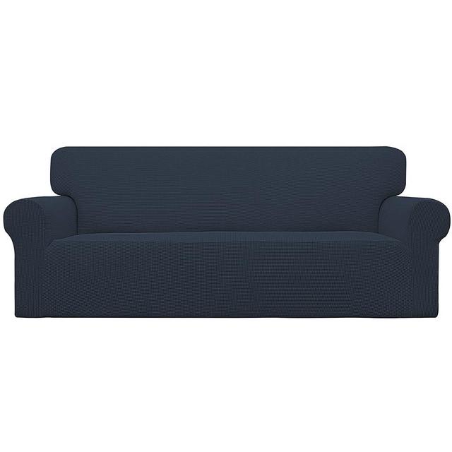Easy-Going Stretch Sofa Slipcover 1-Piece Sofa Cover Furniture Protector Couch Soft with Elastic Bottom for Kids, Polyester Spandex Jacquard Fabric Small Checks (Sofa, Dark Blue)