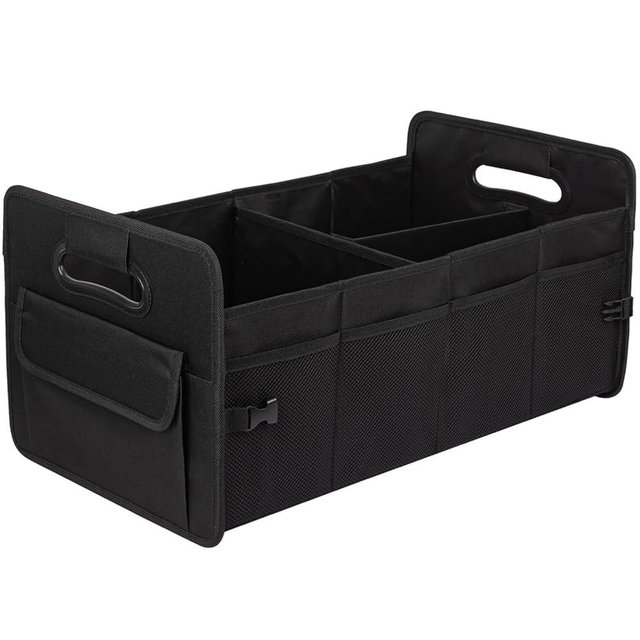 JiatuA Car Trunk Organizer, Car Organizers and Storage Collapsible Multi Compartment Container Box, Adjustable Car Accessories for SUV Sedan Truck, Standard Size, Black