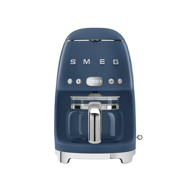 Smeg 50's Retro Style Aesthetic Drip Coffee Machine with 10 Cup Glass Carafe, Auto Start Feature, Keep Warm Plate, and Two Coffee Strength Settings (Navy Blue)