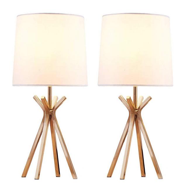 CASILVON Simple Design Living Room Bedroom Set of 2 Gold Metal Base Bedside Table Lamp, Table Lighting with TC Fabric Shade Desk Lamps