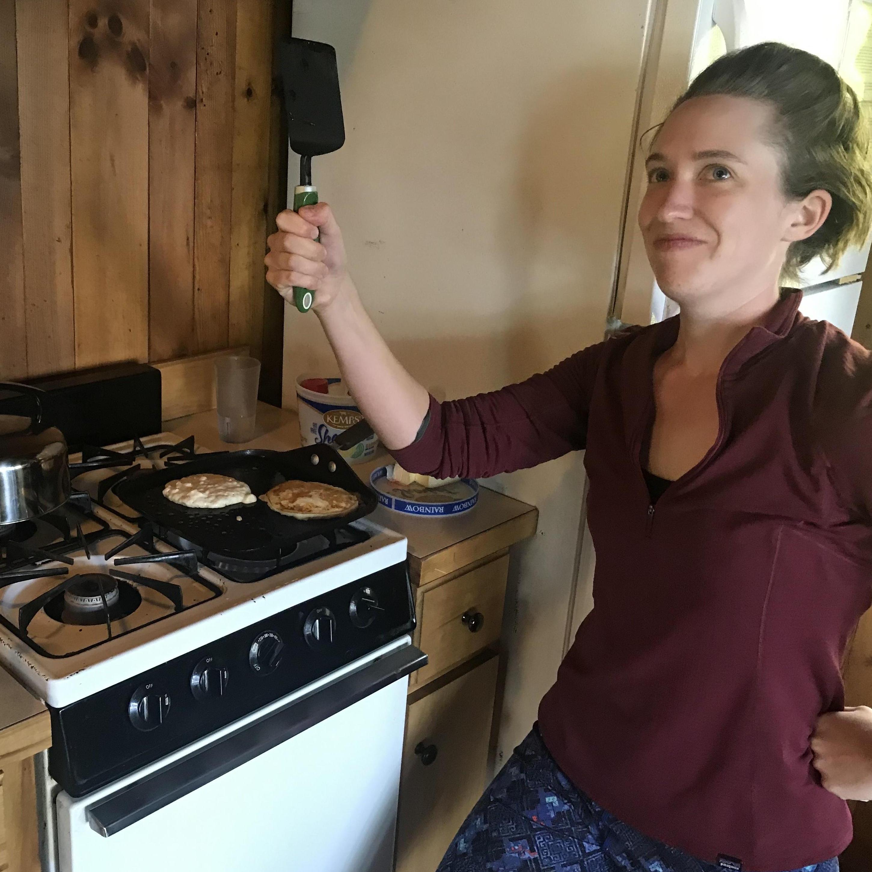 Katharine is ready to flip your pancakes!
