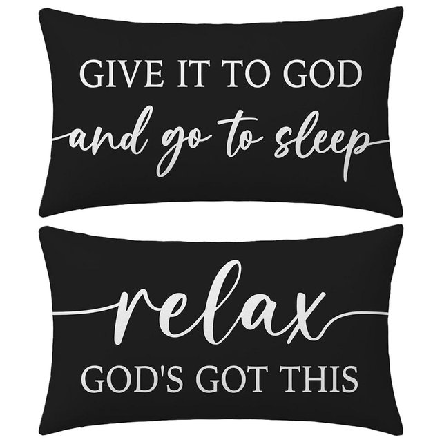 HERHOME Black and White Christian Throw Pillow Covers 12x20 Inch Set of 2 – Relax God’s Got This/Give It to God and Go to Sleep – Inspirational Lumbar Pillowcase for Couch or Bed Decor