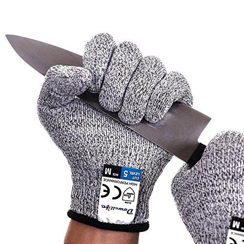 Dowellife Cut Resistant Gloves Food Grade Level 5 Protection, Safety Kitchen Cuts Gloves for Oyster Shucking, Fish Fillet Processing, Mandolin Slicing, Meat Cutting and Wood Carving, 1 Pair (Large)