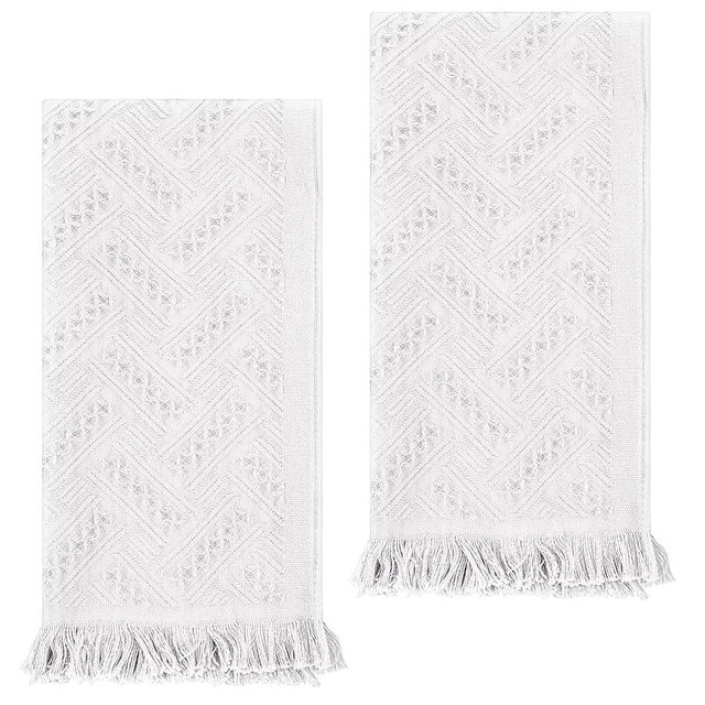 AOZUO 2 Pcs Hand Towels Bathroom, 30×13 Inch Boho Decorative Hand Towels Turkish Absorbent Soft Face Towel for Boho Bathroom Decor Farmhouse Kitchen Hotel Spa Guest (Gray)