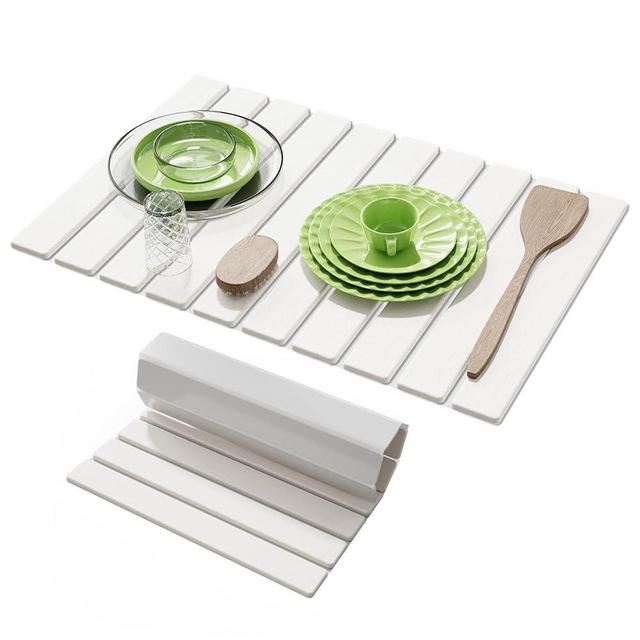 Large Stone Dish Drying Mats for Kitchen Counter,23.6''x15.3'' Foldable Quick Dry Stone Mat Kitchen,Eco-Friendly,Absorbent Diatomaceous Earth Mats for Dishes Bottles Cups Bathroom Any Countertop-White