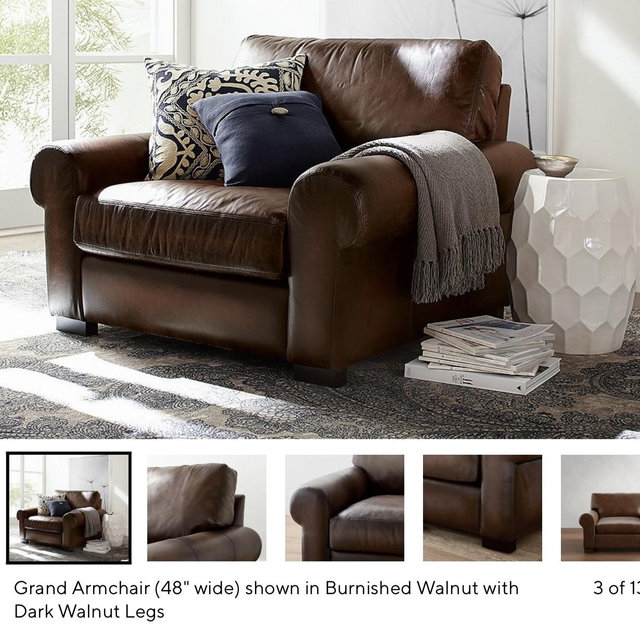 Turner Roll Arm Leather Chair - Down Blend Wrapped Cushions, Statesville Molasses