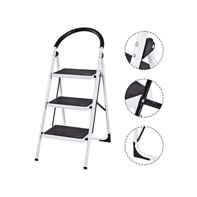 Costway 3 Step Ladder Folding Stool Heavy Duty 330Lbs Capacity Industrial Lightweight, Black