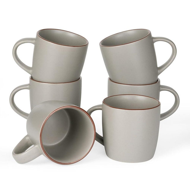 famiware Mercury Coffee Mugs 13 oz, Coffee Mugs Set of 6 with Handle, Cups for Latte, Hot Tea, Cappuccino, Mocha, Cocoa, Dark Grey