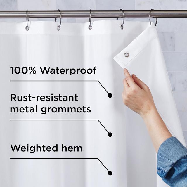 Better Homes & Gardens Ultimate Shield 100% Waterproof Machine Washable Fabric Shower Liner, White