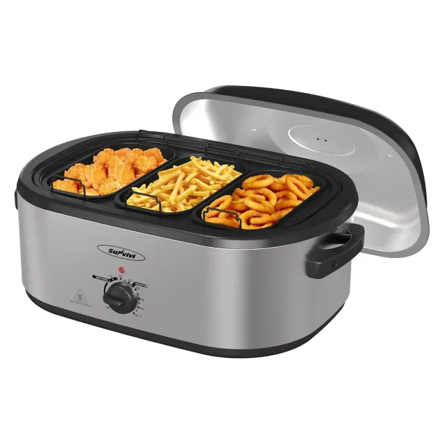 Heynemo Electric Roaster Oven, 20 QT Roaster with 3 Compartments and Self-Basting Lid, Turkey Roaster Oven with Removable Pan & Rack, Silver 20 Quart