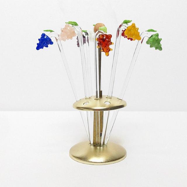 Vintage Mid Century Lauscha cocktail skewers / punch skewers, glass pickers in grape shape, handmade