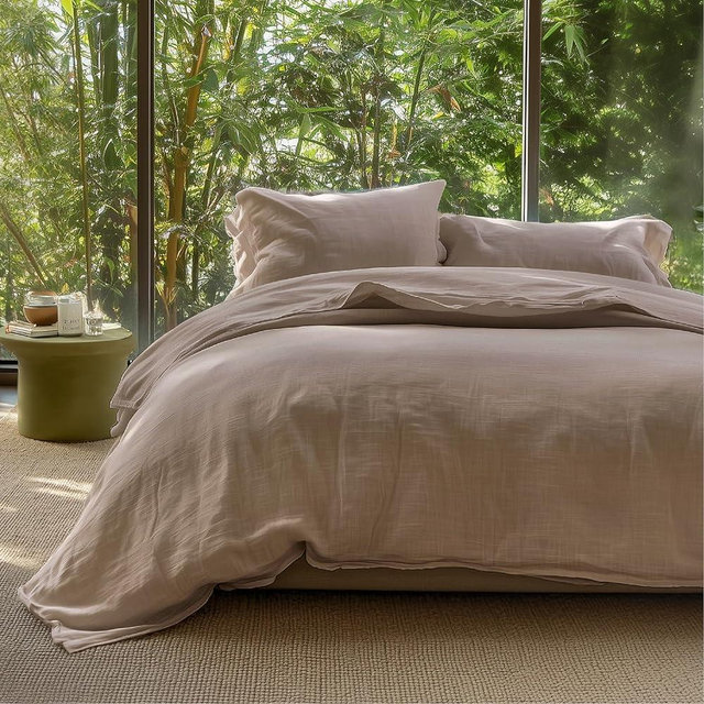 Bedsure Muslin Duvet Cover Queen Size - Cotton Blend Rayon Derived from Bamboo, Cooling Duvet Covet for Hot Sleepers - Ultra-Soft & Breathable Bedding Set for All Seasons(Khaki, 90"x90")