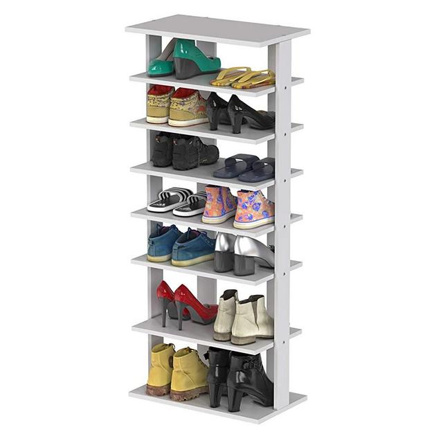 Tangkula Wooden Shoes Racks, Entryway Shoes Storage Stand, Modern 7 Tiers Shoe Rack Organizer, Space Saving Vertical Shoe Rack, Storage Shelf (White, Double)
