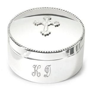 Plain - Reed & Barton "Abbey Cross" Silver Plate Personalized Rosary Box, LH