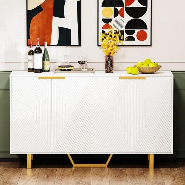KFO Buffet Cabinet with Storage, Freestanding Sideboard Cabinet with 4 Doors, Modern Storage Accent Cabinet for Living Room, Entryway, Kitchen, Dining Room, White…